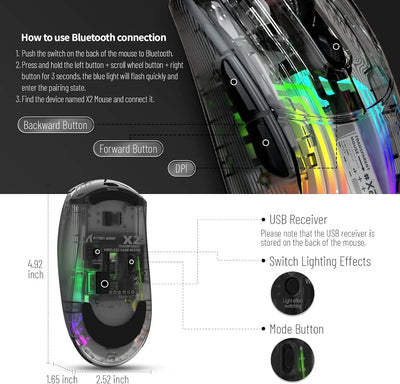 Wireless Transparent Shell Gaming Mouse