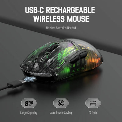 Wireless Transparent Shell Gaming Mouse