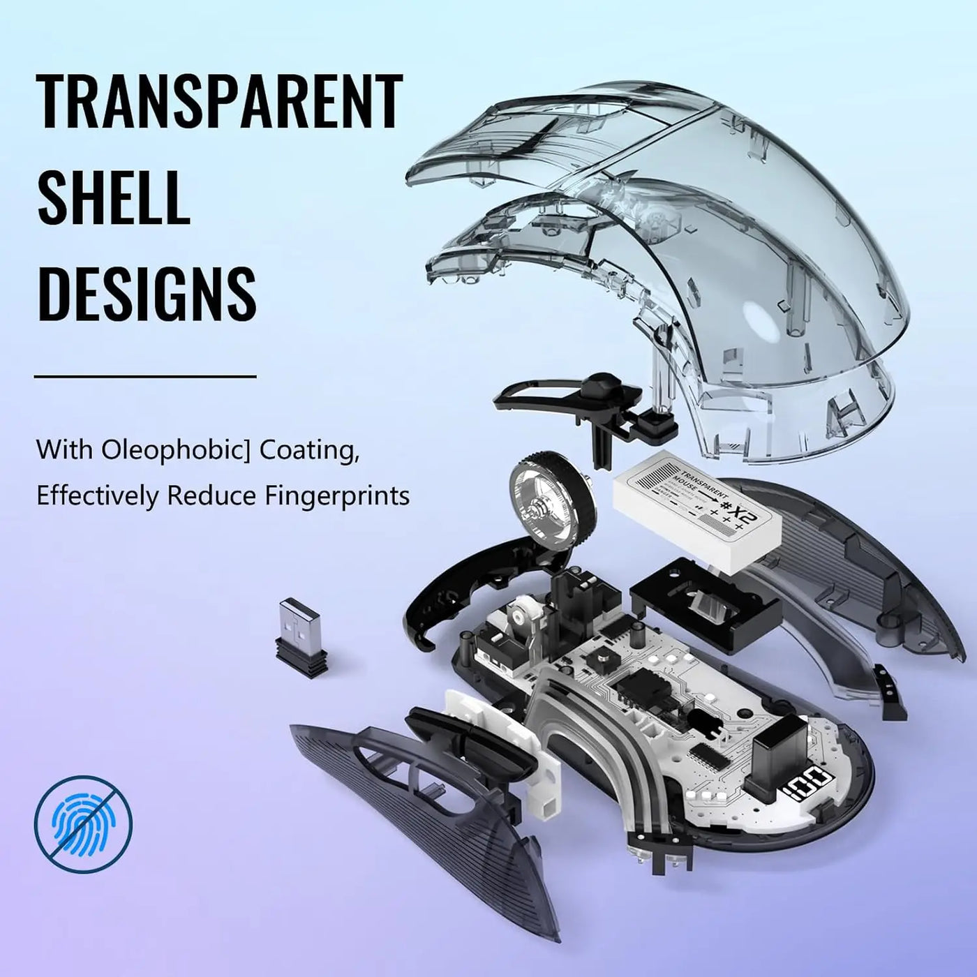 Wireless Transparent Shell Gaming Mouse