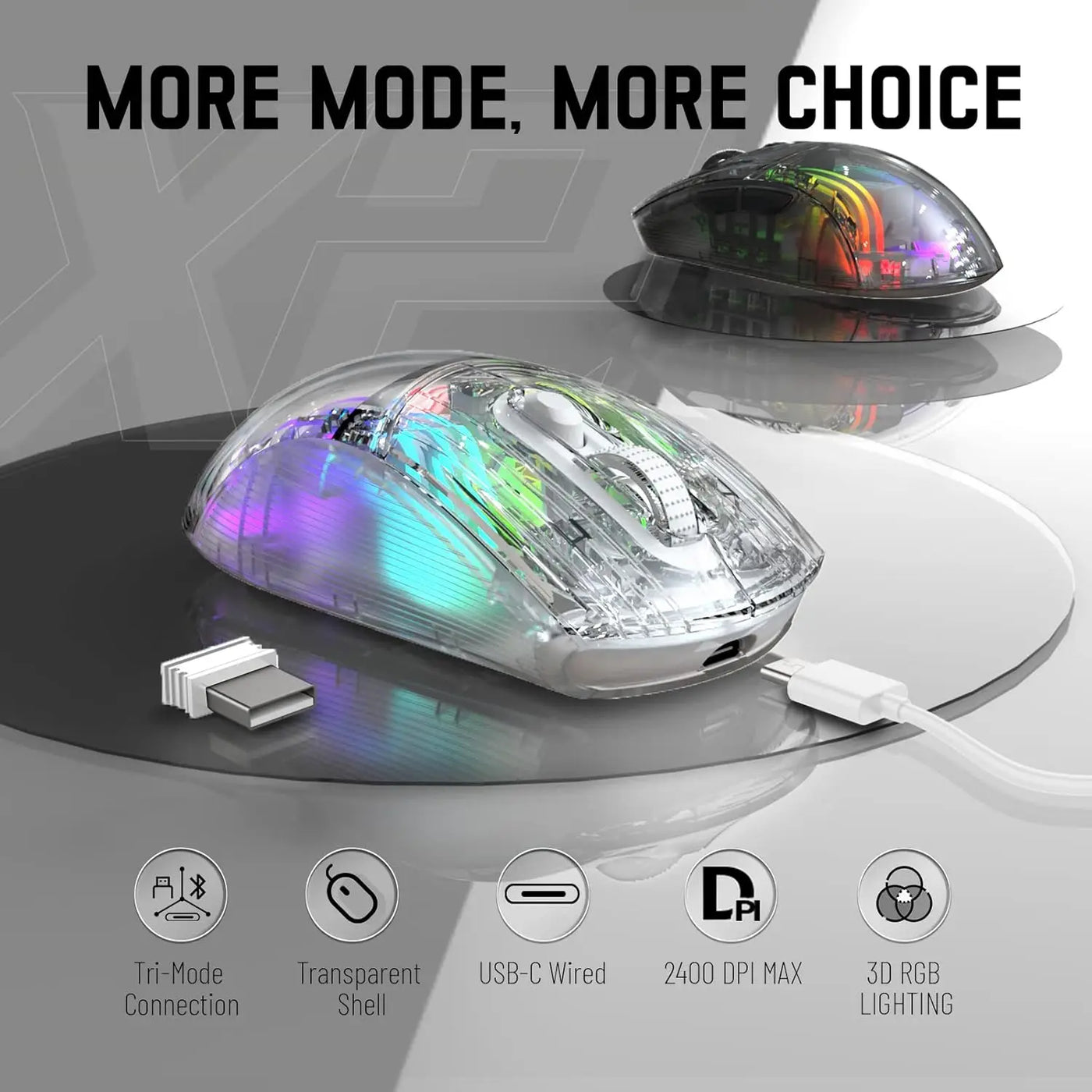 Wireless Transparent Shell Gaming Mouse