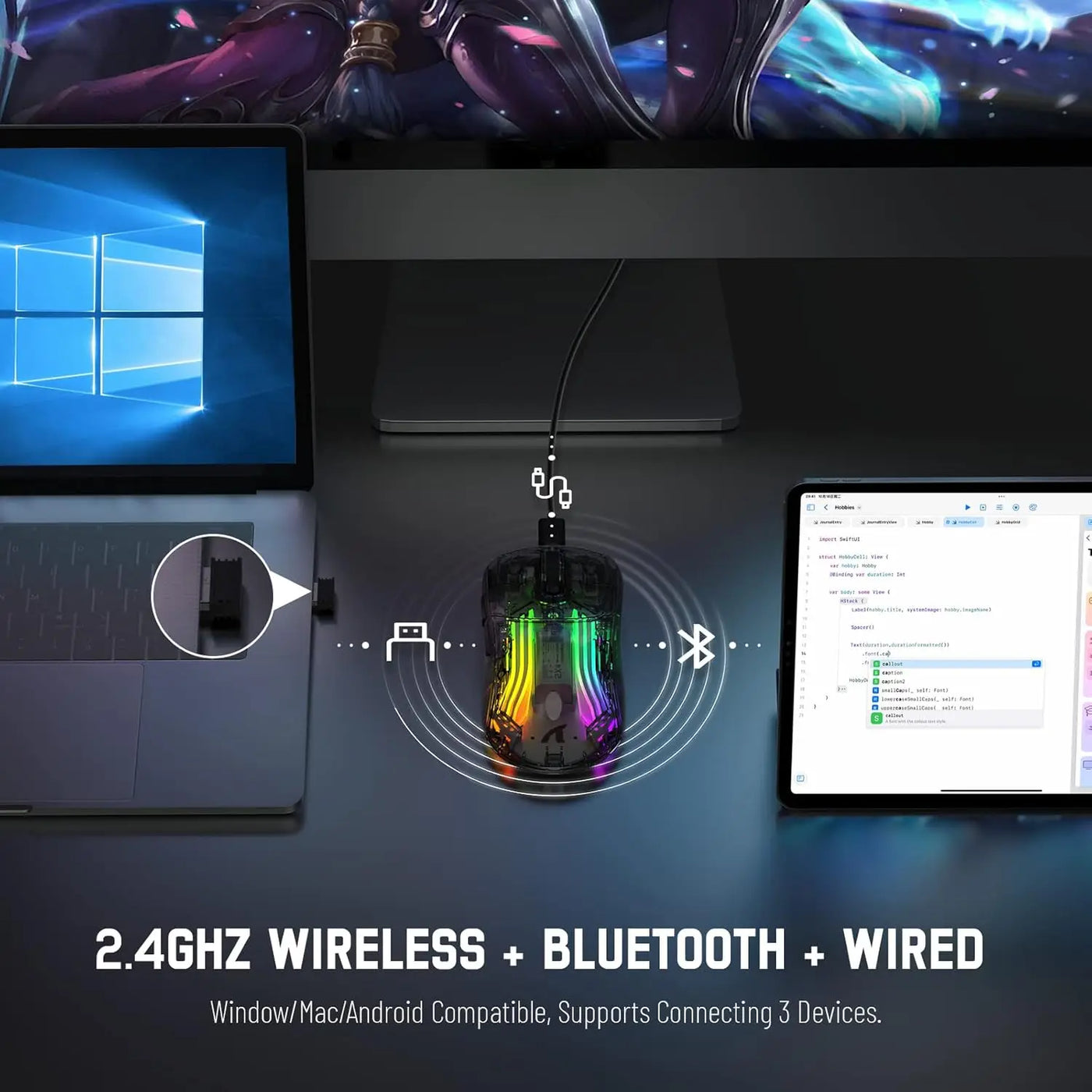 Wireless Transparent Shell Gaming Mouse